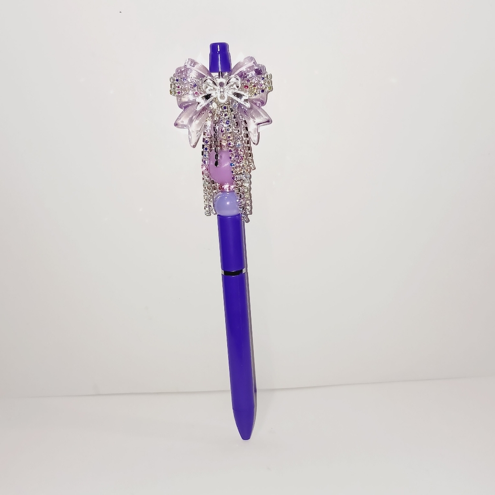 Purple Pen with Rhinestone Bow Beaded